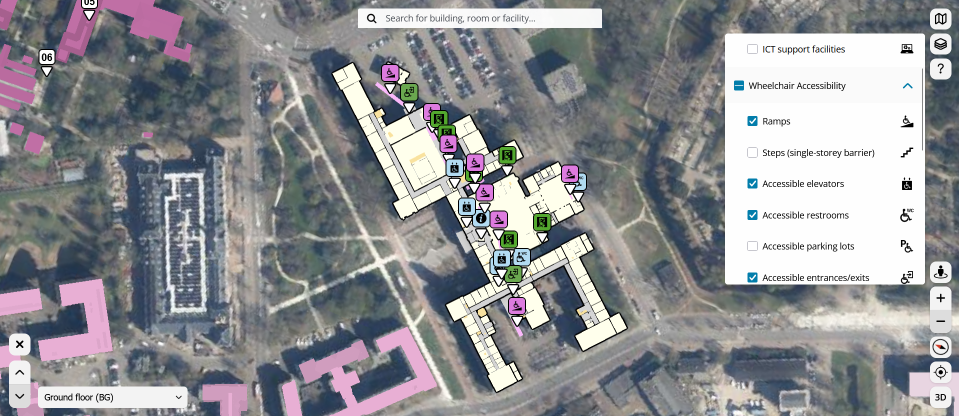 Screenshot of the toggled layers inside a building.